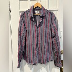 Armani Exchange Blue and Red Striped Shirt